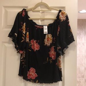 O’Neill Black Floral Top (Off The Shoulder)